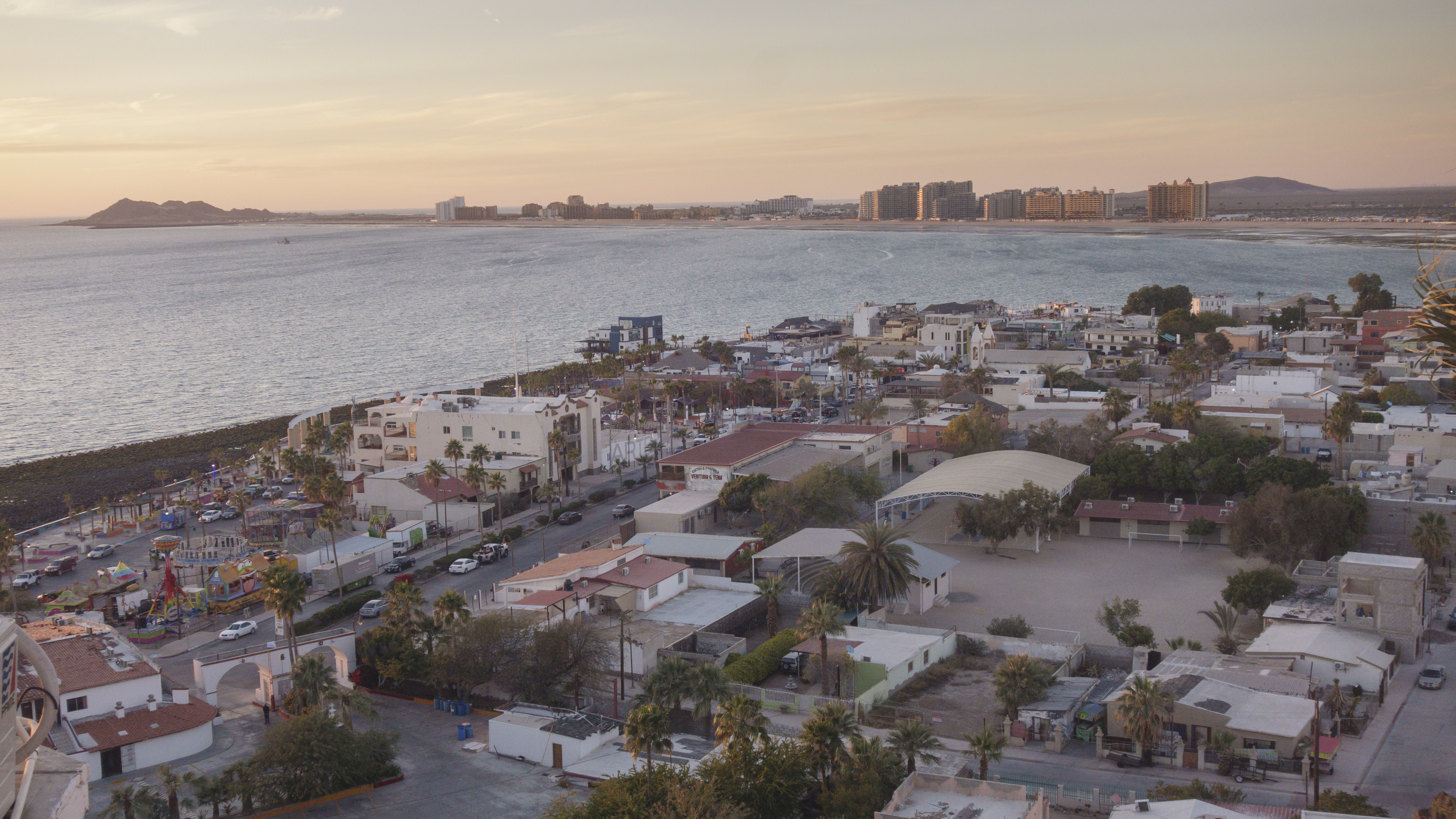 Real Puerto Peñasco waterfront and Sandy Beach skyline at sunset
