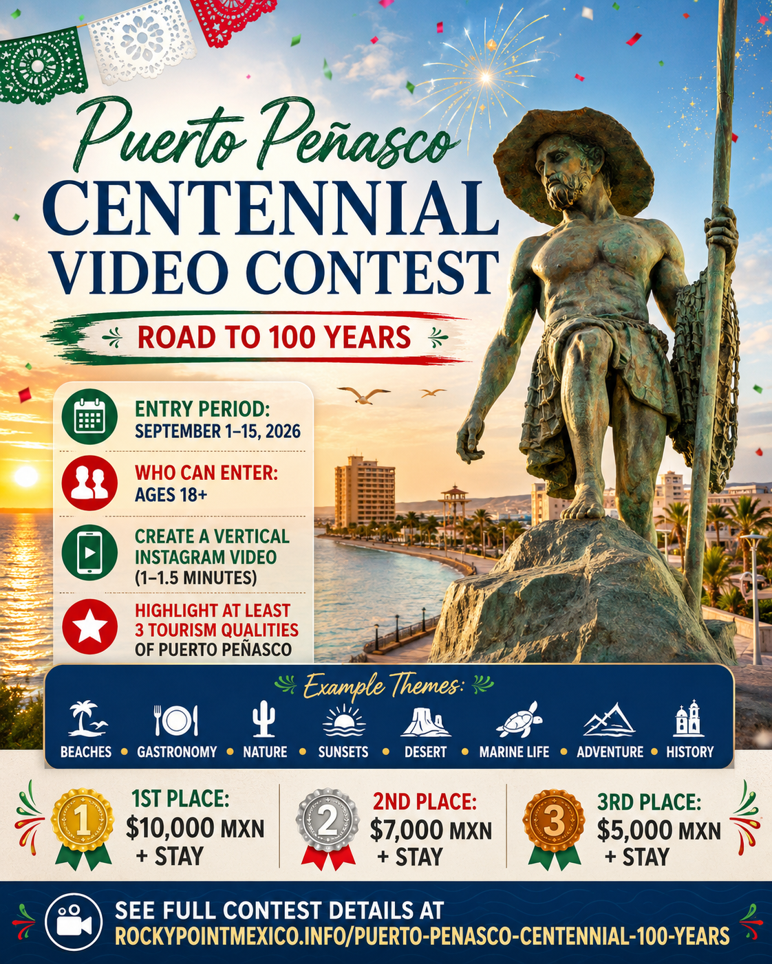 Gráfico promocional aprobado del Concurso de Video del Centenario de Puerto Peñasco 2026