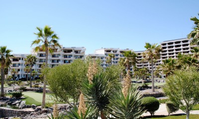 Casa Blanca condominium buildings and desert landscaping