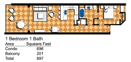 One bedroom floor plan at Las Palomas
