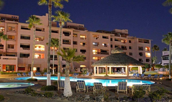 Marina Pinacate pool illuminated at night