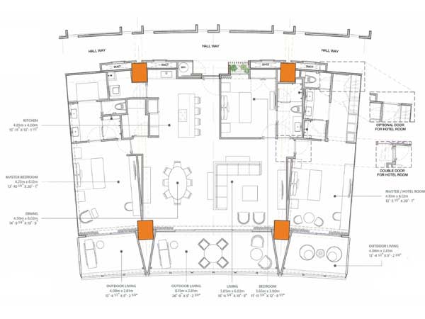 Three bedroom floor plan at Sonoran Star Resort